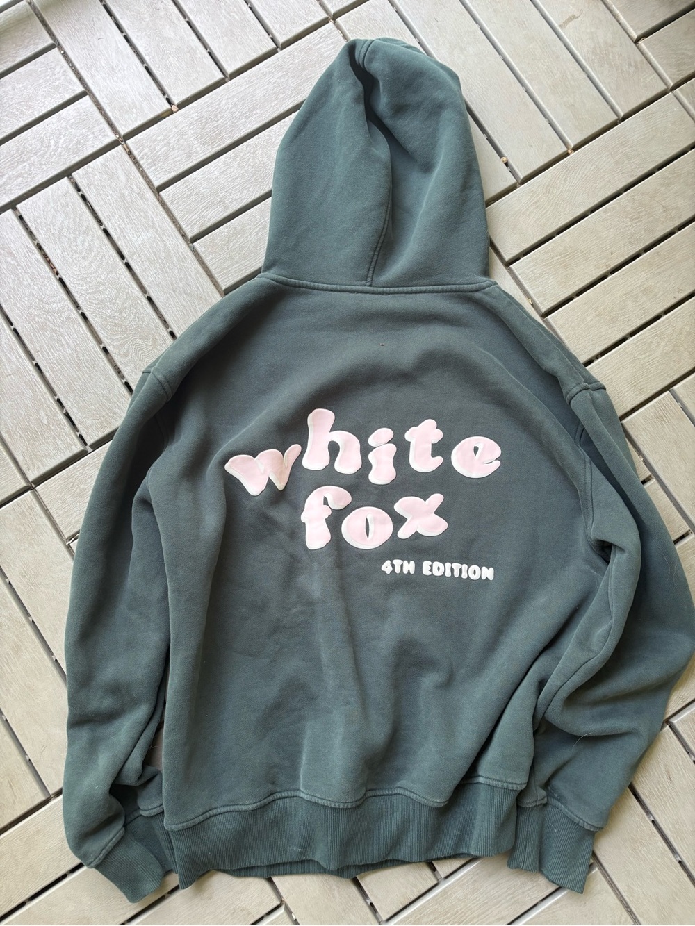 White Fox Boutique Green Hoodie with Pink Logo